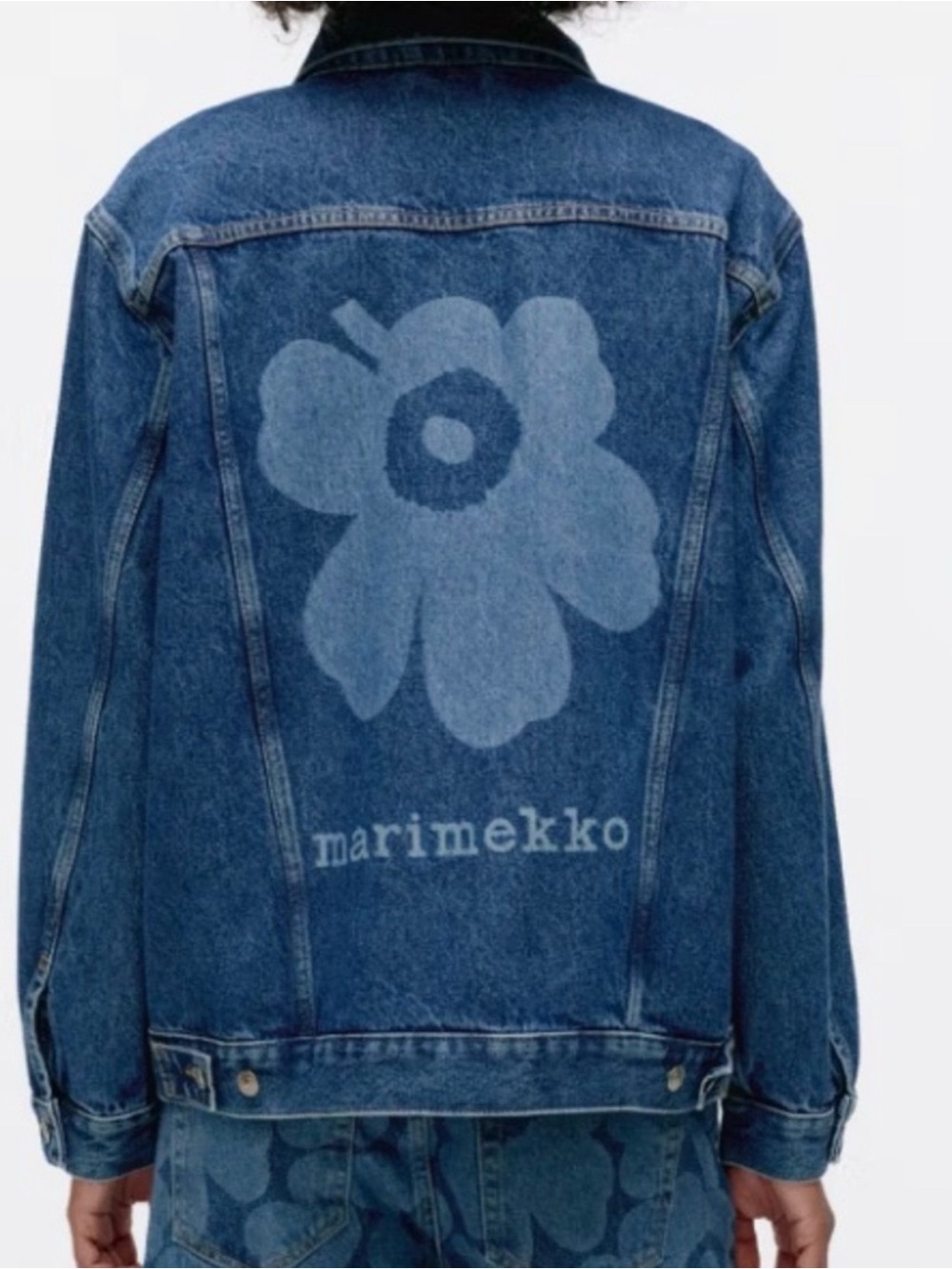 Marimekko Murros Unikko Placement Denim Jacket- Worn Indigo